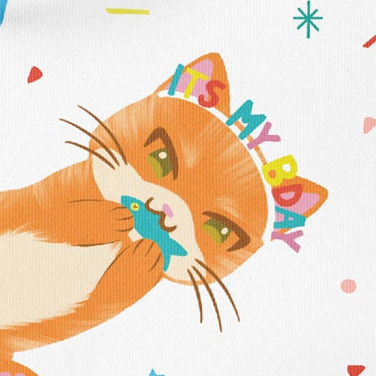 Birthday card with cartoon cats on a teal background