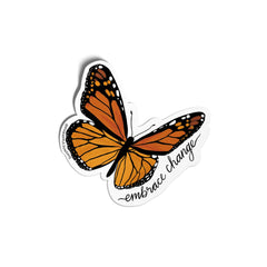 Butterfly sticker with 'embrace change' text on a white background. Pineapple Sundays Design Studio. Butterfly sticker, inspirational sticker, motivational sticker, self-growth sticker