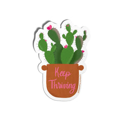 Sticker with cactus design and 'Keep Thriving' text on a white background. Pineapple Sundays Design Studio