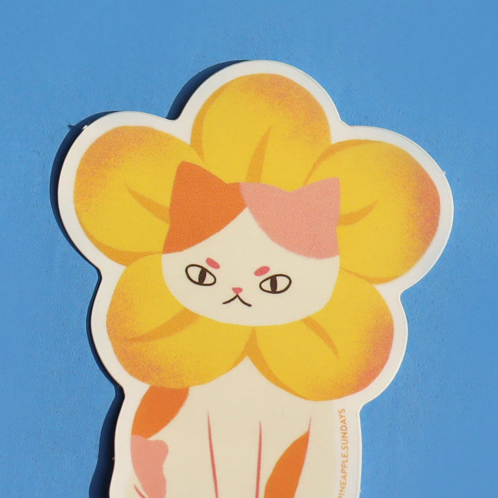 Cartoon character with yellow hair on a blue background